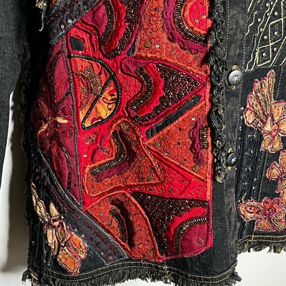CHICO’S vintage heavy beaded embroidered embellished jean jacket US size 4 - Picture 4 of 8